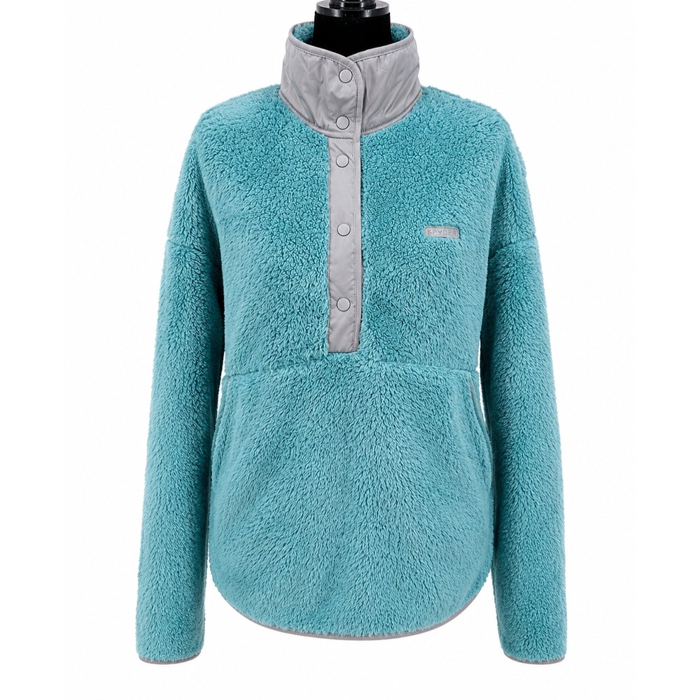 Spyder Women's XL Aqua Blue Sherpa Fleece Pullover Jacket Snap Neck Outdoor